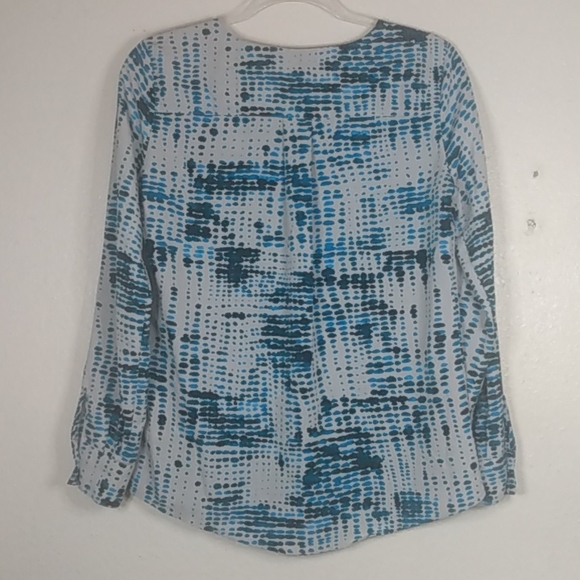 Land's End Outfitters Long Tab Sleeve Top AT&T Logo Blue Gray Pattern size US 4 - Picture 10 of 15